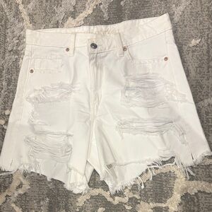 American Eagle White Distressed Women Shorts